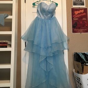 strapless blue chiffon high low dress